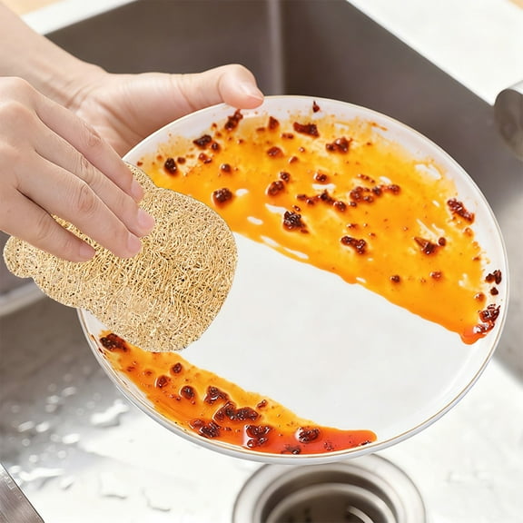 Euaioeiu Natural Loofah Scrubber Sponge for Dishes, Heavy Duty Double Sided Kitchen Scouring Pad, 3.93x3.54 Inch Gentle Non-Scratch Brush for Pots Pans Sinks and Glassware Cleaning