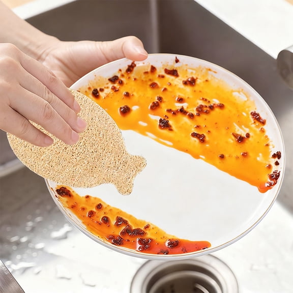 Euaioeiu Natural Loofah Scrubber Sponge for Dishes, Heavy Duty Double Sided Kitchen Scouring Pad, 3.93x3.54 Inch Gentle Non-Scratch Brush for Pots Pans Sinks and Glassware Cleaning