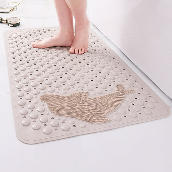 Euaioeiu Non Slip Bath Mat with Suction Cups, Waterproof Shower Floor Mat, Anti Fatigue Bathroom Rug for Master Bath and Spa, Quick Dry PVC Toilet Mats with Massage Bristles
