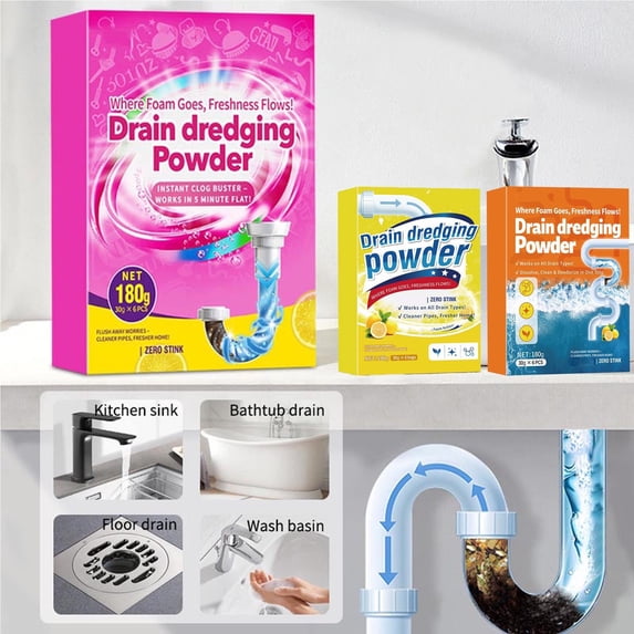 Euaioeiu Pipe Drain Cleaner Powder Sewer Dredging Powder Clog Remover Deodorizing Grease Oil Hair Dissolver Safe For PVC Metal Ceramic Pipes Kitchen Sink Bathroom Floor Drain Household Plumbing