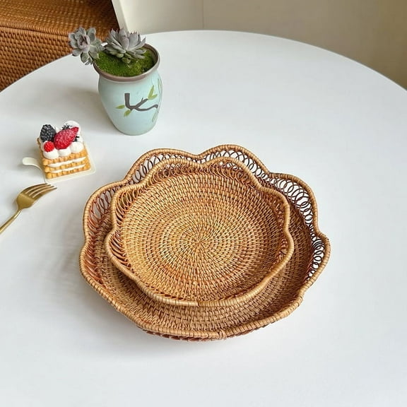 Euaioeiu Rattan Fruit Basket Woven Storage Bowl Natural Handmade Serving Tray for Kitchen Counter Dining Table Farmhouse Decor Picnic Brunch Party