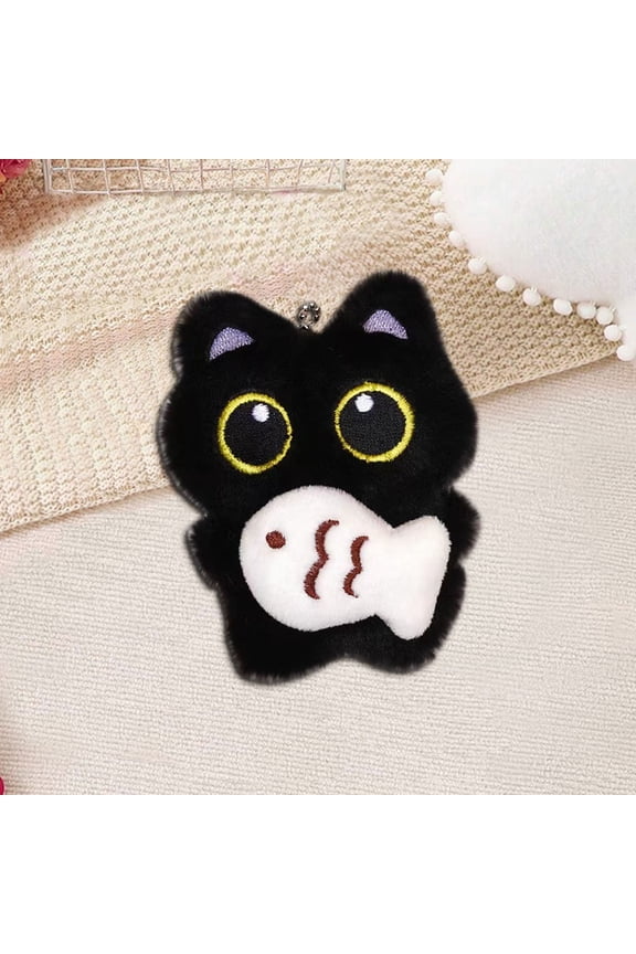 Squeaky Plush Keychain Toy with Big Eyes and White Pendant, Cute Animal Doll for Bag Charm, Sensory Stress Relief Fidget, Soft Hanging Ornament for Backpack, Gift Giving and Party Favors