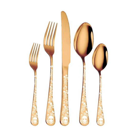Euaioeiu Stainless Steel Cutlery Set Gothic Holiday Skull Pattern Flatware Silverware for Adult Dining Kitchen Table Setting Dinner Party Gothic Home Decor Holiday Theme Dinnerware
