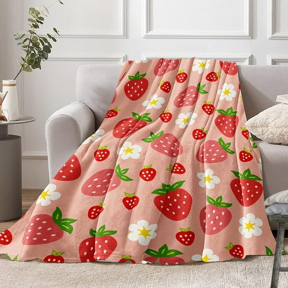 Euaioeiu Strawberry Throw Blanket Soft Flannel Cute Aesthetic Decor for Women Girls Bedroom Sofa Cozy Gift Ideas for Birthday Christmas Valentine's Day