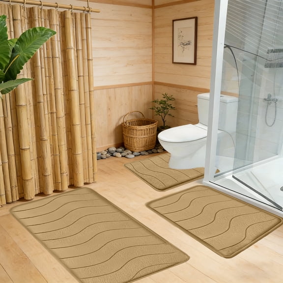 Seyotauo Super Soft Bath Mat Set 3 Piece Large Absorbent Non Slip Quick Dry Bathroom Rug with Memory Foam for Master Bath Shower and Spa