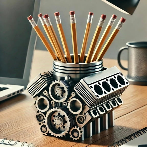 Euaioeiu V8 Engine Block Pen Holder, Cylinder Desk Organizer with Mechanical Design, Unique Automotive Themed Office Decor for Car Enthusiasts, Mechanics, and Home Office Workspace