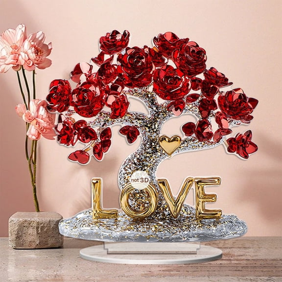 Euaioeiu Valentine's Day Rose Tree Acrylic Decor with LED Lights Romantic Gift for Home Office Tabletop Anniversary Wedding Party Decoration