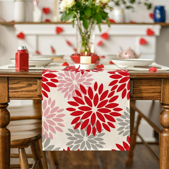 Euaioeiu Valentine's Day Table Runner, 71x12 Inches, Floral Linen Tablecloth Decor for Dining Room, Kitchen, Anniversary, Wedding Party Supplies and Decorations