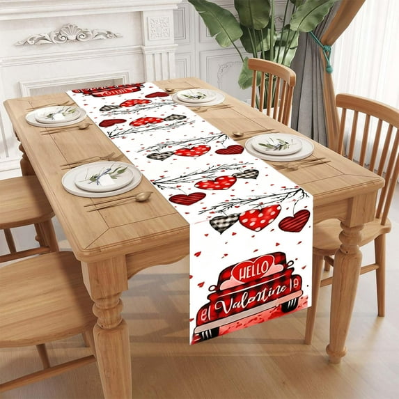 Euaioeiu Valentine's Day Table Runner, 71x12 Inches, Floral Linen Tablecloth Decor for Dining Room, Kitchen, Anniversary, Wedding Party Supplies and Decorations