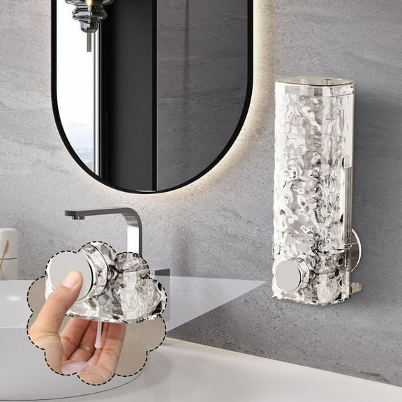 Euaioeiu Wall Mount Soap Dispenser with Strong Suction Cup, Hands-Free Press Pump for Shower Gel and Shampoo, Modern Bathroom and Kitchen Essentials