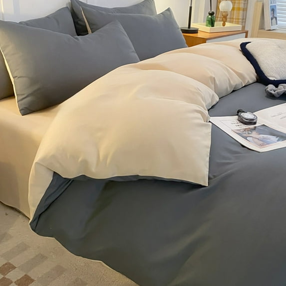 Euaioeiu Washed Cotton Feel 4 Piece Bedding Set,Ultra Soft Breathable Reversible Comforter Cover,Full/Queen Size 59x79 Inches Fitted Sheet & 2 Pillowcases 19x29 in,Modern Bedroom Decor for Dorm Room