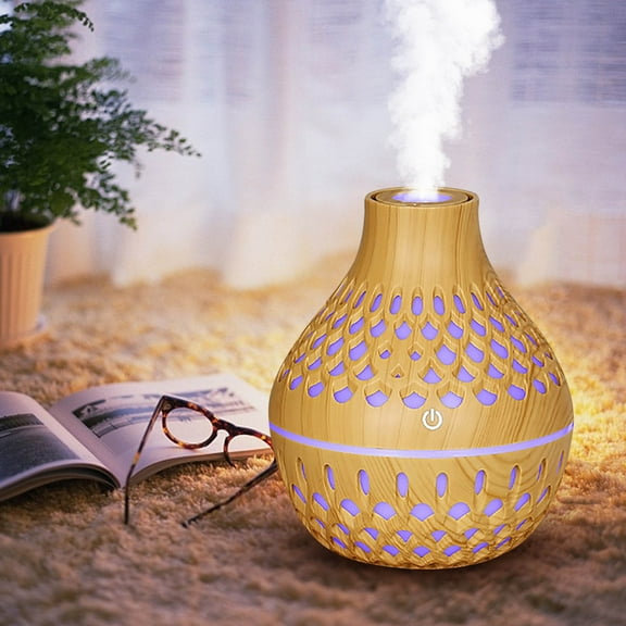 Euaioeiu Wood Grain Essential Oil Diffuser Humidifier, 300ML Aromatherapy Ultrasonic Cool Mist with Color Changing Lights, Quiet Operation for Home Office Desk Bedroom Yoga Meditation Spa Relaxation
