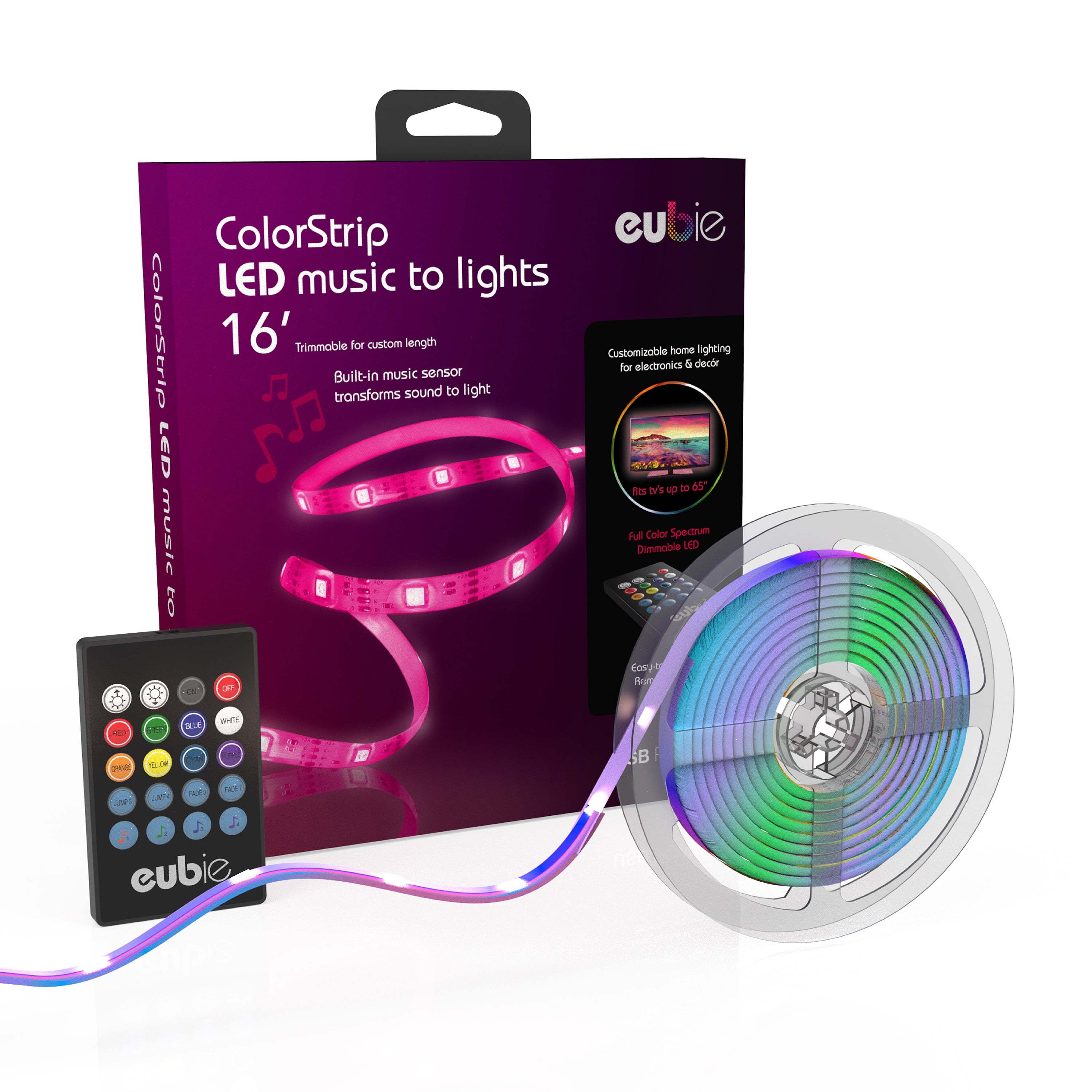 Eubie LED Music to Lights ColorStrip, 16Foot USB Music Sync Light