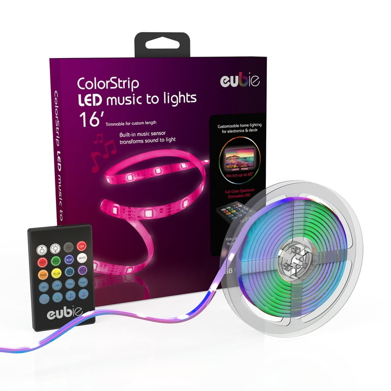 Eubie LED Music to Lights ColorStrip, 16-Foot USB Music Sync Light Strip  with Remote, Indoor Lighting