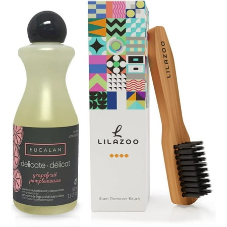 Eucalan Delicate Wash Grapefruit Concentrate - Eucalan No Rinse Delicate Wash Detergent - Delicate Laundry Wash for Fine Fabrics, & Lilazoo Laundry Brush - Delicates Soaps Fabric Wash - Grapefruit...