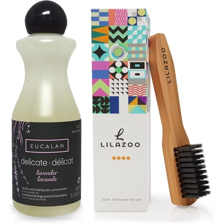 Eucalan Delicate Wash Lavendar Concentrate - Eucalan No Rinse Delicate Wash Detergent - Delicate Laundry Wash for Fine Fabrics, & Lilazoo Laundry Brush - Delicates Soaps Fabric Wash - Lavender Scented