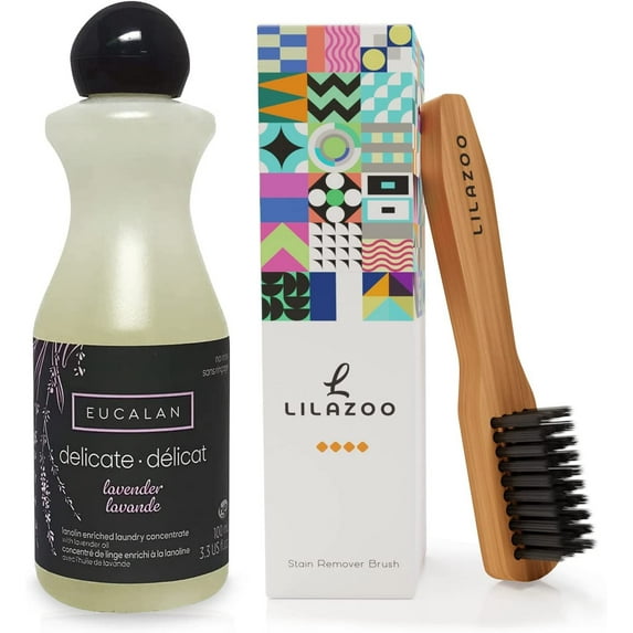 Eucalan Delicate Wash Lavendar Concentrate - Eucalan No Rinse Delicate Wash Detergent - Delicate Laundry Wash for Fine Fabrics, & Lilazoo Laundry Brush - Delicates Soaps Fabric Wash - Lavender Scented