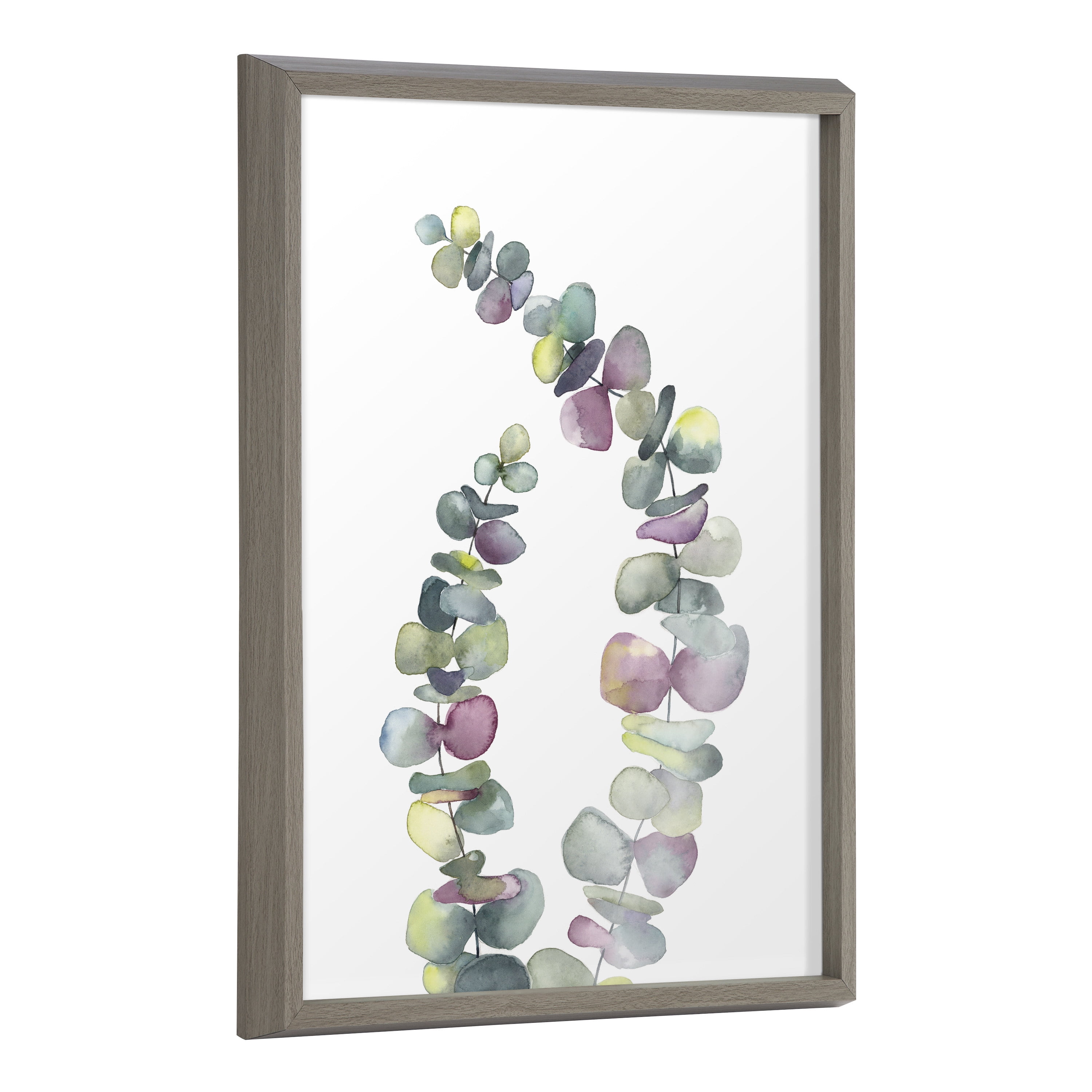 Gray Framed Eucalyptus 2 Branches Watercolor Print, 18x24
