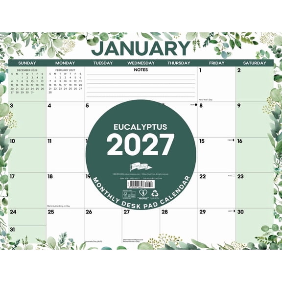 Eucalyptus 2027 22 X 17 Large Monthly Deskpad, (Paperback)