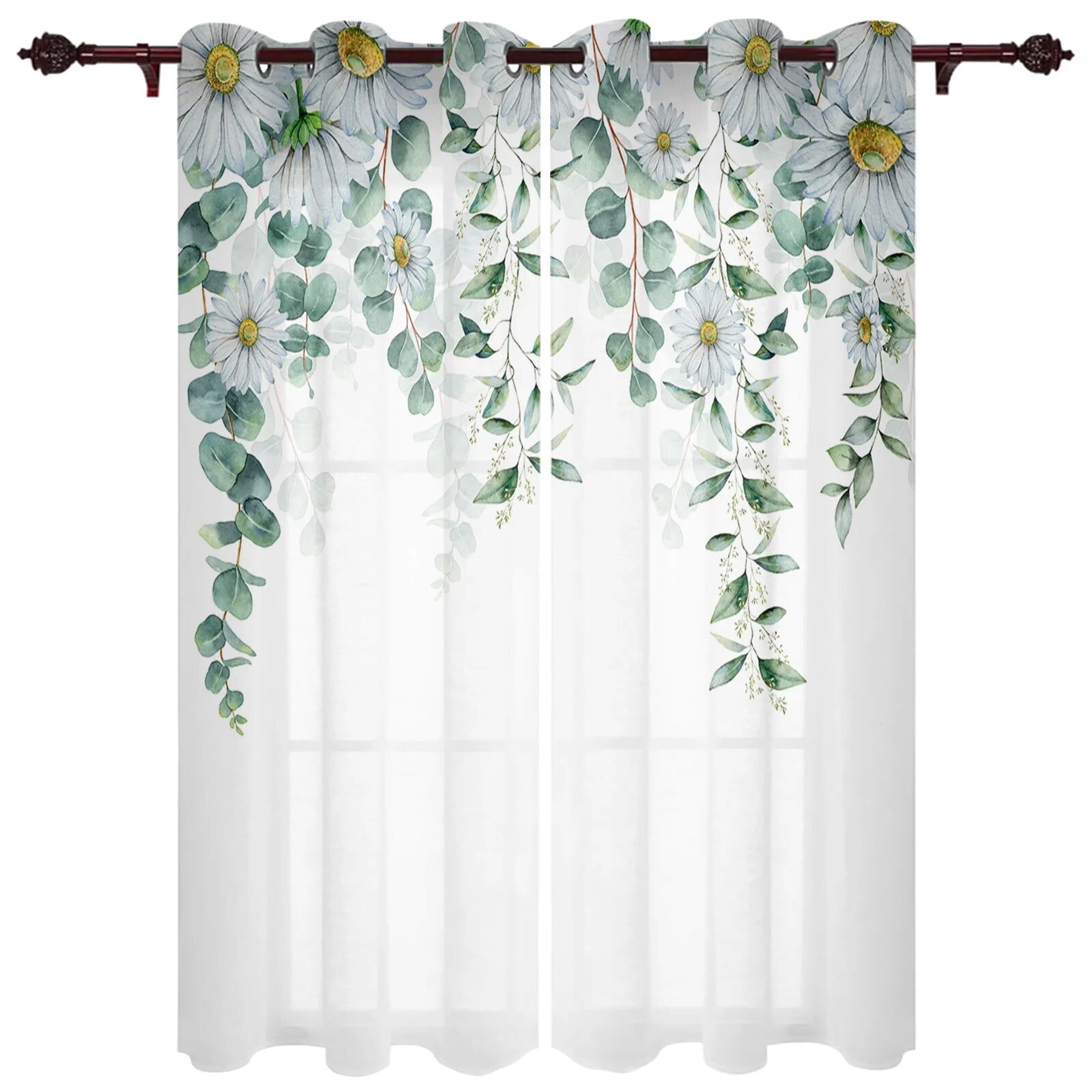 Eucalyptus American Idyllic Plant Daisy Curtains for Kid Bedroom Modern ...