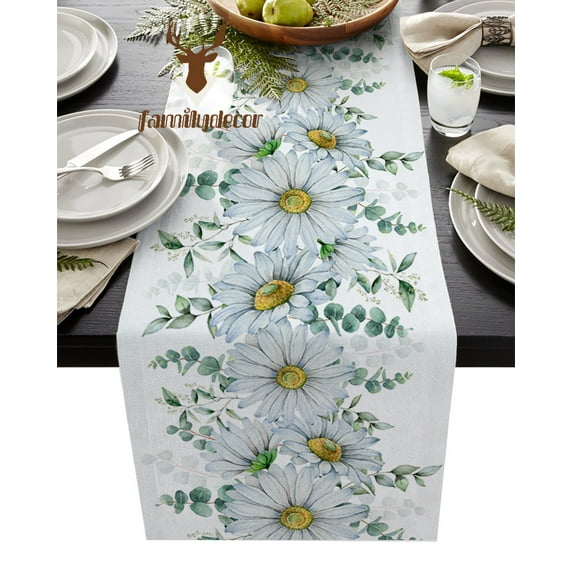Eucalyptus American Plant Daisy Printed Table Cloth Coffee Table Wedding Decor Table Runner Kitchen Table Cover Placemat