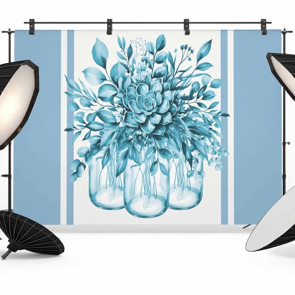Eucalyptus Aqua Backdrop for Photography,Fabric Photo Background Backdrop,Stripes Bottle Flower Cactus Plant Photo Booth Background for Portrait Photoshoot Video Wedding Studio Decor Banner 7x5ft
