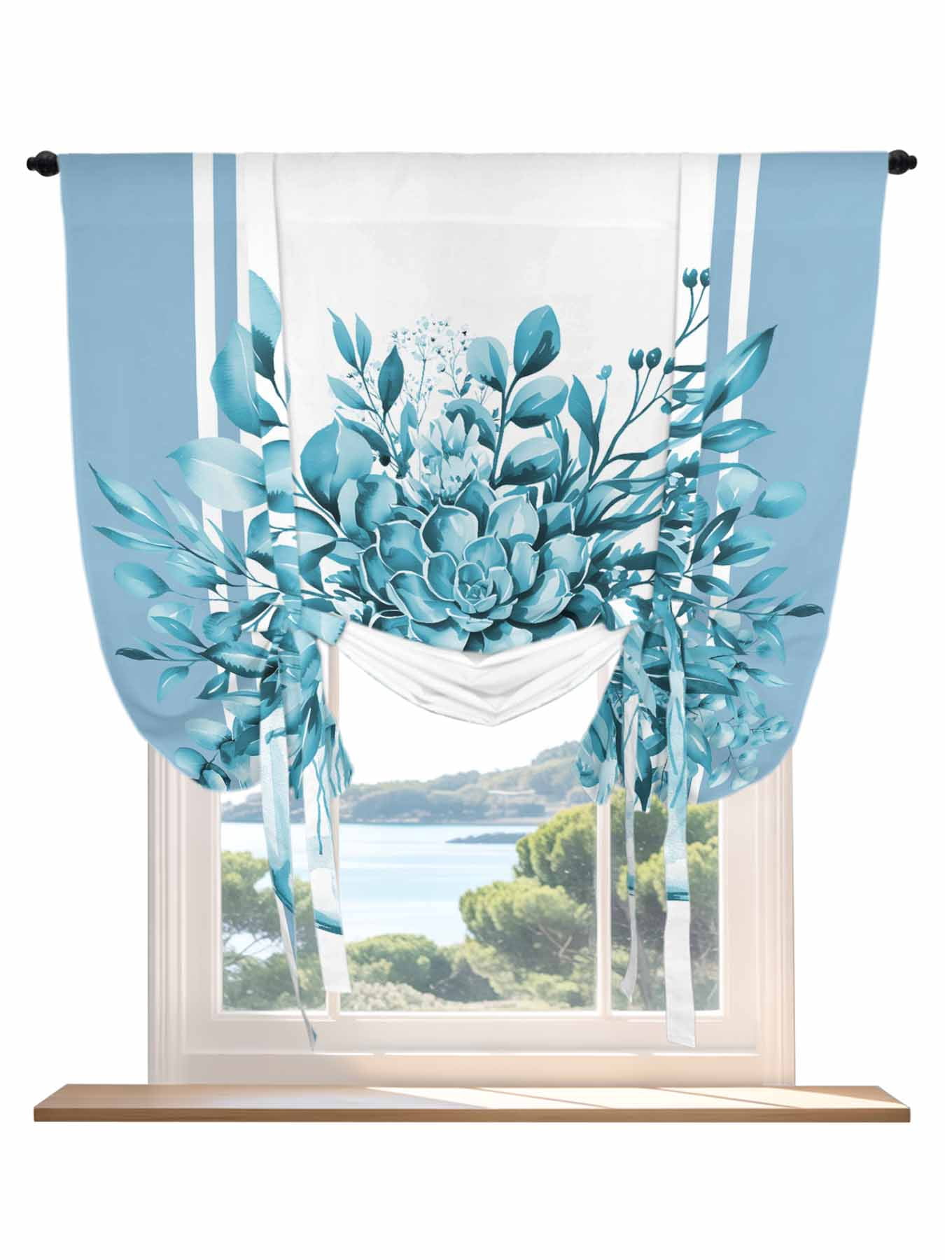 Yunsurey White Lace Tie-Up Curtain - Sheer Roman Balloon Shade For Small Windows, 59x39 Inch