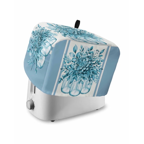 Eucalyptus Aqua Toaster Cover 4 Slice, Large Kitchen Appliance Covers, Stripes Flower Cactus Plant Toaster Oven Cover with Loop, Bread Machine Cover Polyester Dust Cover Protection
