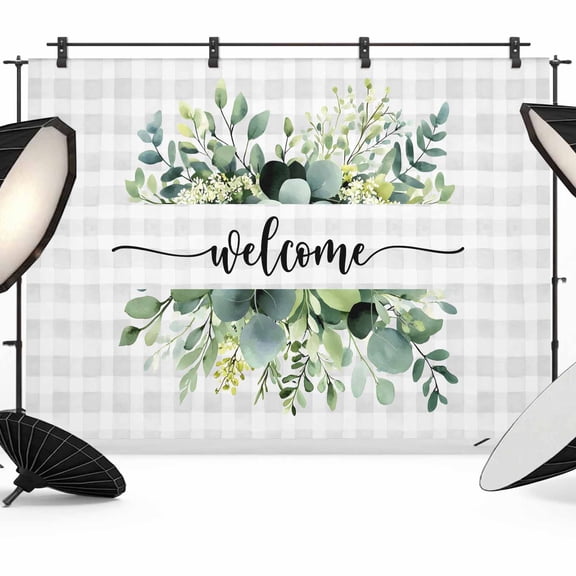 Eucalyptus Backdrop for Photoshoot,Photography Photo Studio Background Wall Backdrop,Sage Green Botanical Flower Plaid Check Back Drop Banner Panel for Portraits Wedding Party Live Streaming 8x6Ft