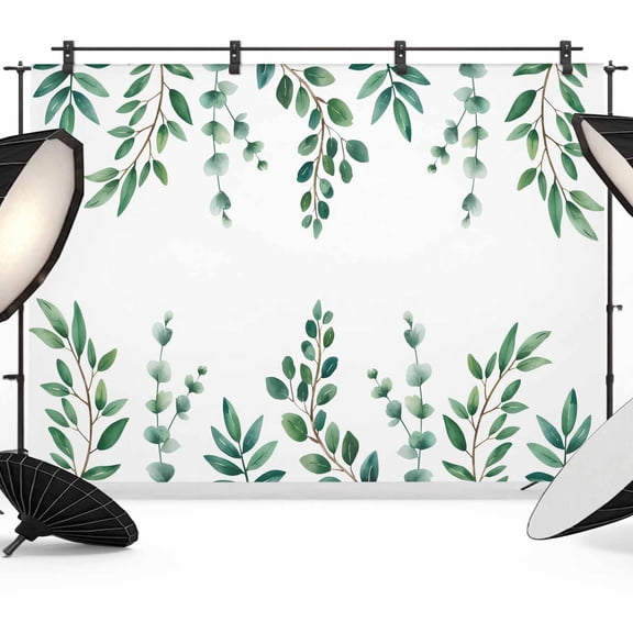 Eucalyptus Backdrop for Photoshoot,Photography Photo Studio Background Wall Backdrop,Watercolor Green White Botanical Vines Leaf Back Drop Banner Panel for Portraits Wedding Live Streaming 12x8Ft