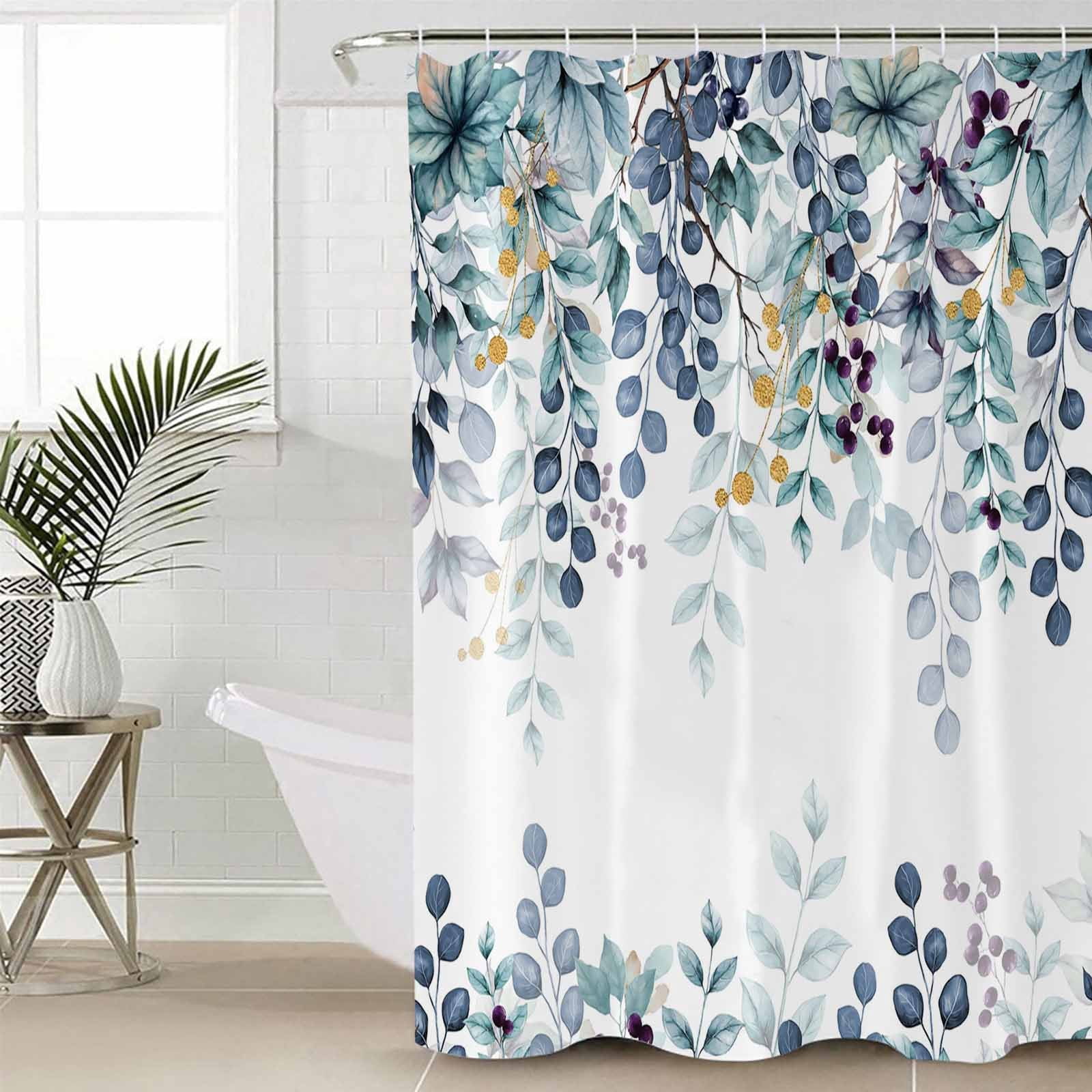 Eucalyptus Bathroom Curtain 78 Inch Shower Curtain with Hooks, Green Blue Branches Vintage Flower Plant Waterproof Polyester Bath Curtain Washable Bathtub Curtain 72''x 78''