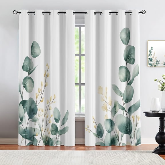 Eucalyptus Blackout Curtains for Home Decor, Floral Vine Curtains, Olive Green Grommet Curtain for Living Room Bedroom Kitchen 26"W x 45"L (2 Pack)