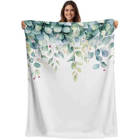 Eucalyptus Blanket Soft Cozy Warm Throw Blanket for Couch, Plush Fuzzy Flannel Fleece Blankets for Sofa, Round Fruit Weeping Green Succulent Plant Bed Blankets Lightweight Gifts for Women, 40"x50"