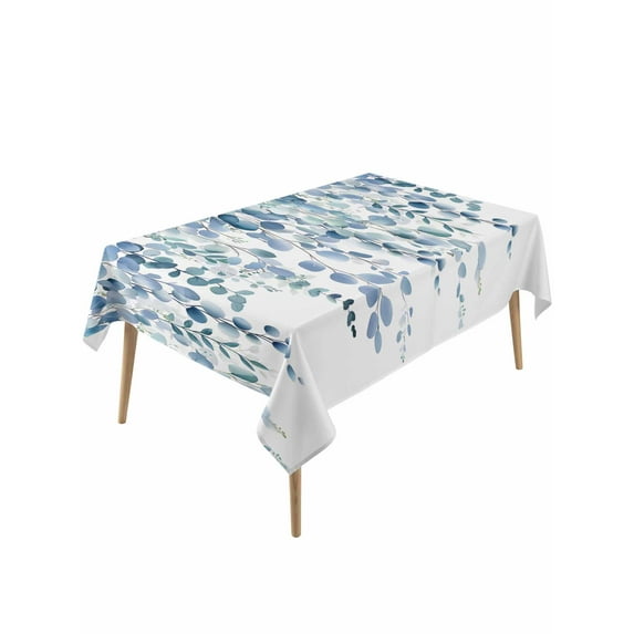 Eucalyptus Blue Table Cloth, Farmhouse Leaves Summer Spring Waterproof Tablecloth for Rectangle Tables, Reusable Washable Fabric Table Cover for Restaurant Kitchen Dining Tables 54"x108"