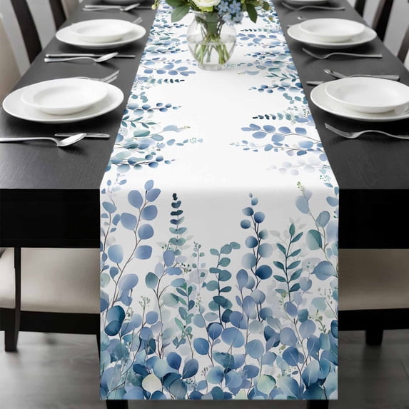 Eucalyptus Blue Table Runner 72 Inches Long, Farmhouse Leaves Summer Spring Kitchen Coffee Dining Table Decoration for Home Party Birthday Wedding Home Decor 14x72 Inches