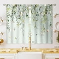 thumbnail image 1 of Eucalyptus Botanical Leaves Floral Kitchen Window Curtains Butterfly Farmhouse Flower Leaf Small Window Treatment Sage Green Cafe Short Curtains for Bathroom Treatment Tier Drapes 27.9x39 inch, 1 of 6