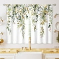 thumbnail image 1 of Eucalyptus Botanical Leaves Green Gold Floral Kitchen Window Curtains over Sink Farmhouse Flower Leaf Small Window Treatment Cafe Short Curtains for Bathroom Treatment Tier Drapes 27.5x39 inch, 1 of 6