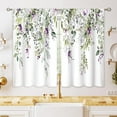 thumbnail image 1 of Eucalyptus Botanical Leaves Purple Floral Kitchen Window Curtains Flower Plant Leaf Small Window Treatment Sage Green Cafe Short Curtains for Bathroom Treatment Tier Drapes 27.9x39 inch, 1 of 6