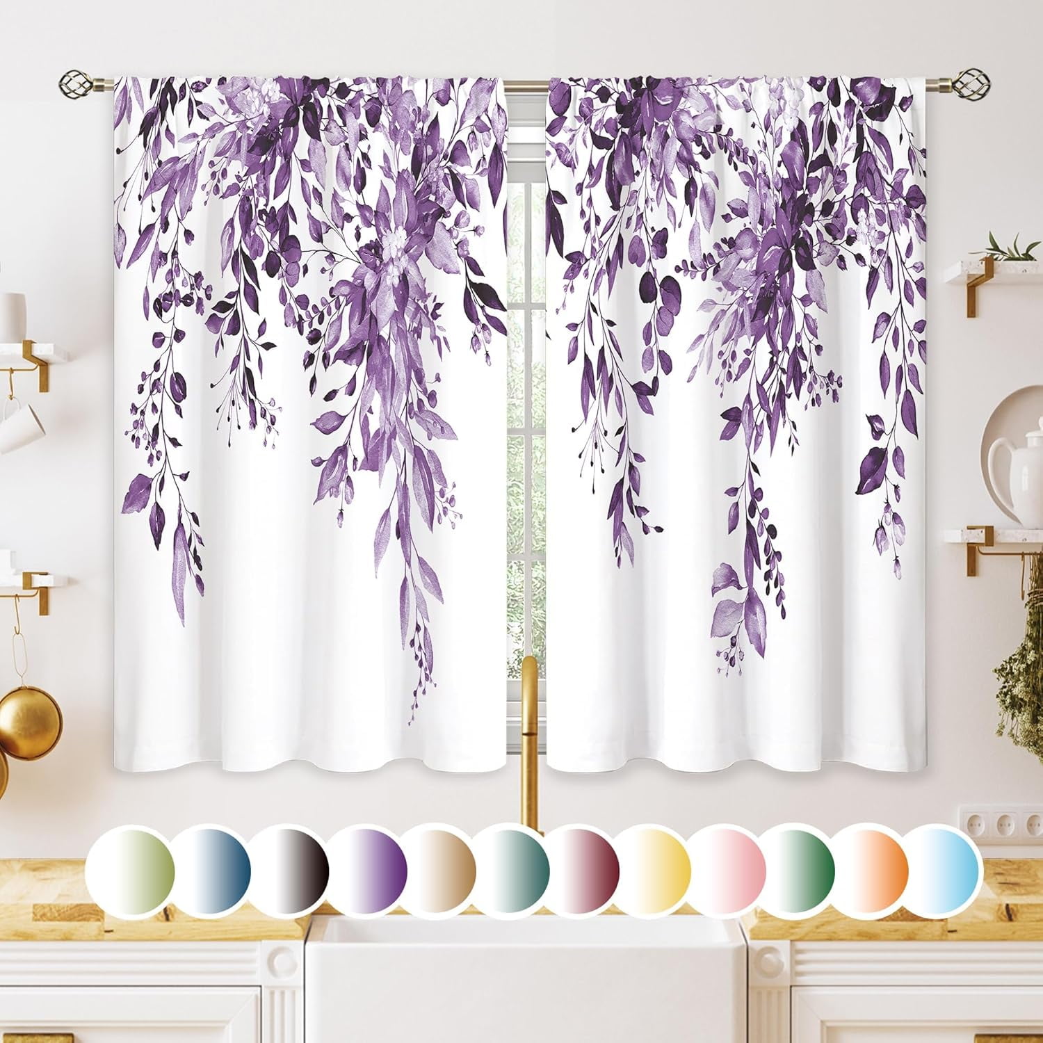 Bohemian Floral Bathroom Window Curtains Mandala Colorful Blossom Indian Medallion Paisley, 27.5x39 Inch 2 Panels