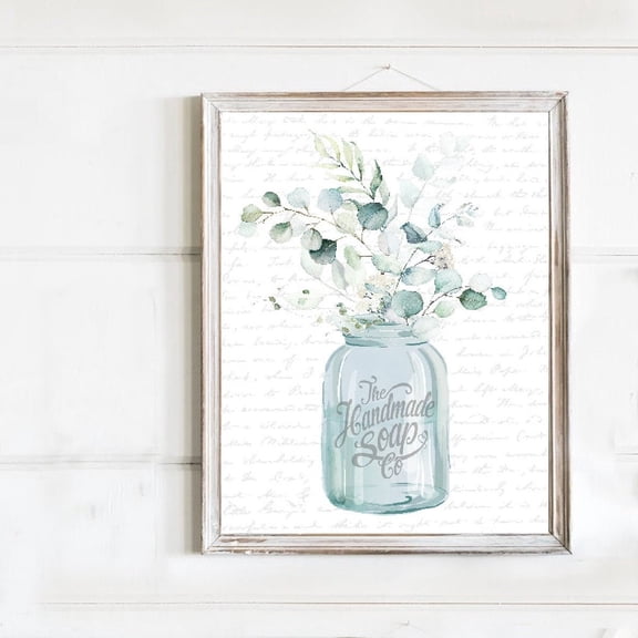 Eucalyptus Bouquet Bathroom Wall Art, Blue Jar, Bathroom Wall Decor, Blue Green Kitchen Decor Unframed Paper Print
