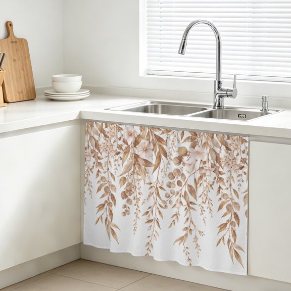 Eucalyptus Branches Cabinet Curtain, Rustic Bronze Brown Weeping Willow Vines Sink Skirt for Bathroom, Under Sink shelf Curtain Privacy Drape for Kitchen Laundry Room 10x11in