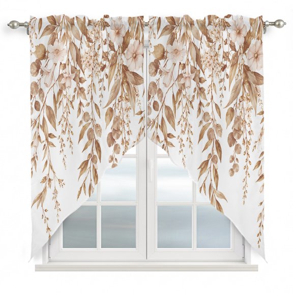Eucalyptus Branches Swag Valances for Windows 2 Pack Rustic Bronze Brown Weeping Willow Vines Swag Kitchen Curtains 63 Inches Long Rod Pocket Short Window Treatment for Kitchen Bathroom 36"x63"