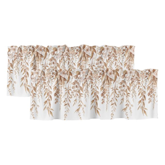Eucalyptus Branches Valances for Window 2 Pack, Rustic Bronze Brown Weeping Willow Vines Rod Pocket Curtains Valances Light Filtering Short Curtains for Kitchen Bedroom Bathroom 42 x 12 Inch