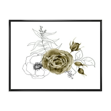 Eucalyptus Branches With Anemone Bouquet Flower I 20 in x 12 in Framed Painting Canvas Art Print, by Designart