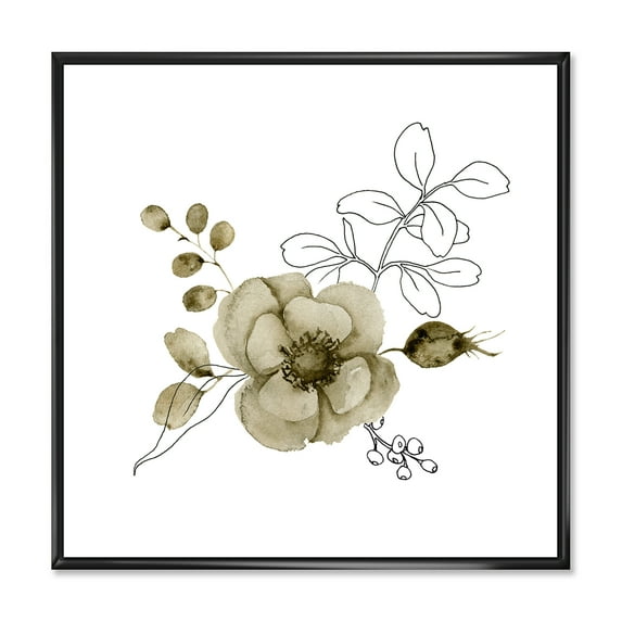 Eucalyptus Branches With Anemone Bouquet Flower II 36 in x 36 in Framed Painting Canvas Art Print, by Designart