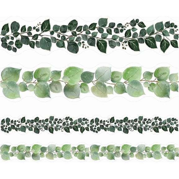 Eucalyptus Bulletin Board Border 36ft Greenery Leaves Border Die-Cut Paper Trim for Farmhouse Classroom Decoration Two Sided School Family Party Home Decor