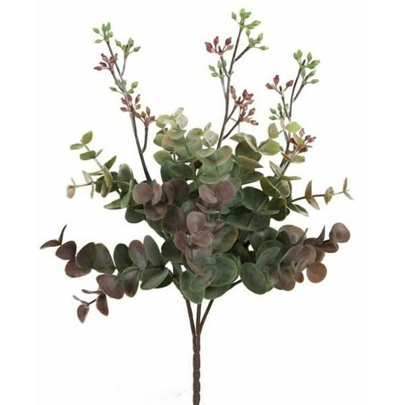 Eucalyptus Bush for Door Hangers and Floral Arrangements - Plastic Floral Pick (11" Long) - Olive Green Burgundy