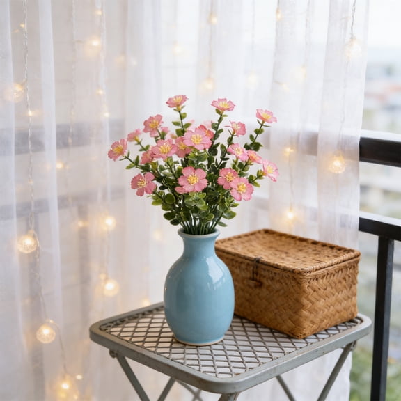 Eucalyptus and Camellia Artificial Flower Bouquet 2 Pack, Realistic Plants for Home Decor, Silk Eucalyptus Sprigs with Camellia Blooms, Wedding Photography Props