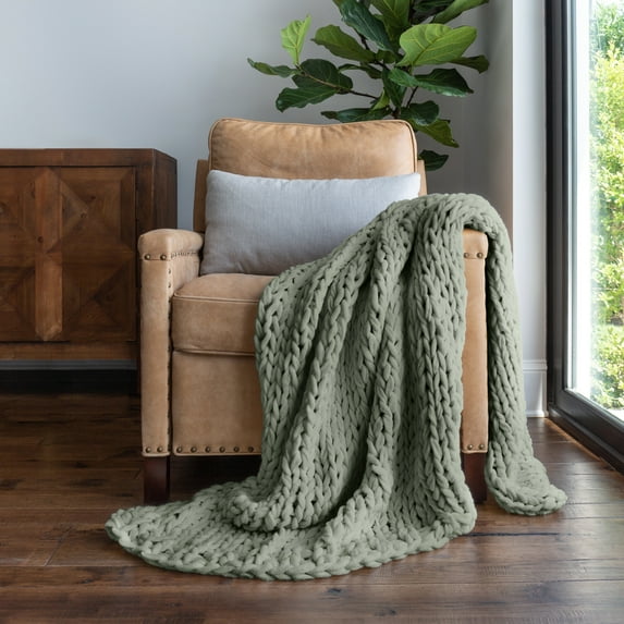 Eucalyptus Chunky Knit Throw Blanket, One Size, by Noble Linens
