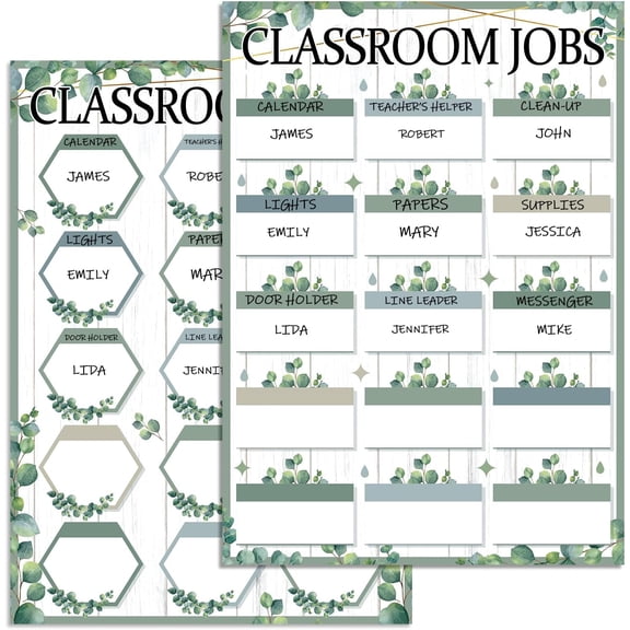 Eucalyptus Class Jobs Bulletin Board Eucalyptus Greenery Classroom Jobs Chart Set Teacher's Helper Chalkboard Decor Classroom Bulletin Board Set Wall Decoration Supplies for Back to School